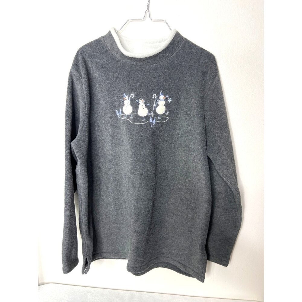 Croft & Barrow XL Fleece Sweatshirt Gray 3 Snowmen Snow WINTER Christmas Snowman